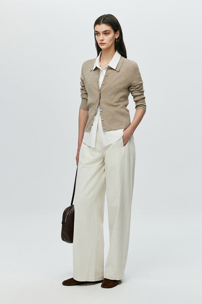 Lightweight Wool-Blend Fitted Polo Cardigan Sweater  Fibflx