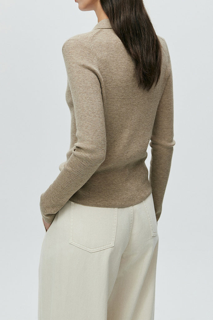 Lightweight Wool-Blend Fitted Polo Cardigan Sweater  Fibflx