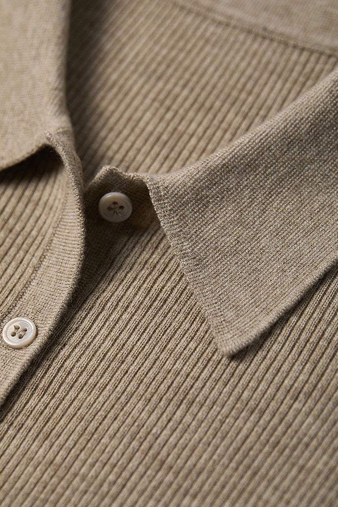 Lightweight Wool-Blend Fitted Polo Cardigan Sweater  Fibflx