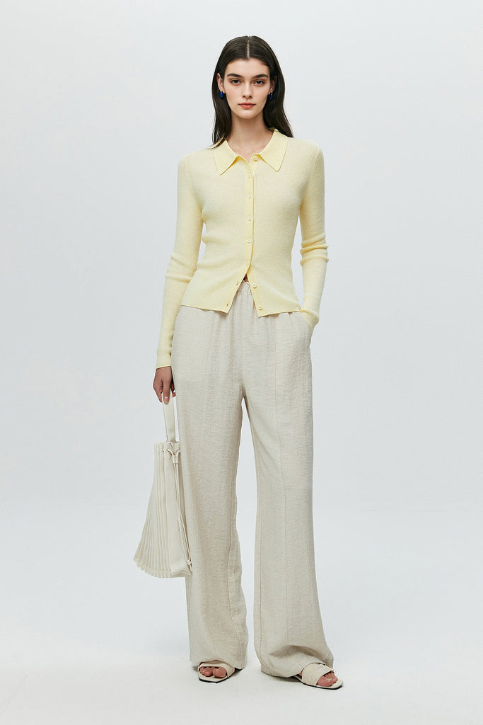 Lightweight Wool-Blend Fitted Polo Cardigan Sweater  Fibflx