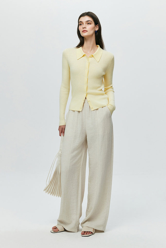 Lightweight Wool-Blend Fitted Polo Cardigan Sweater  Fibflx