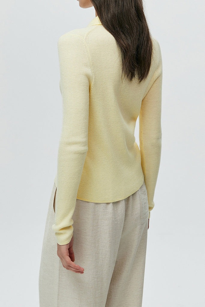 Lightweight Wool-Blend Fitted Polo Cardigan Sweater  Fibflx