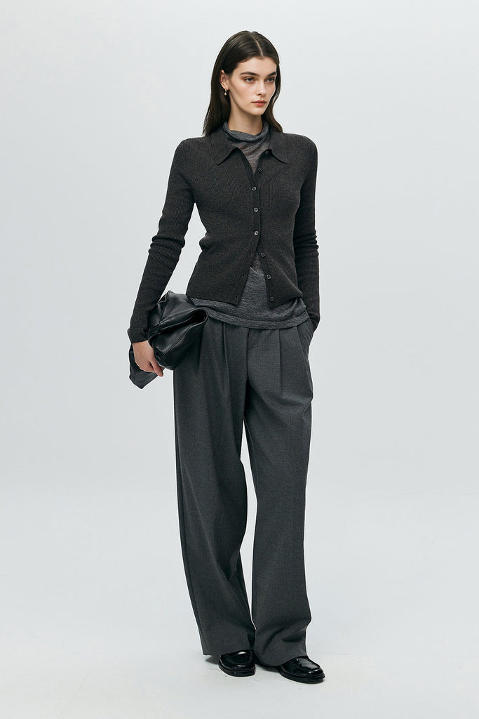 Lightweight Wool-Blend Fitted Polo Cardigan Sweater  Fibflx