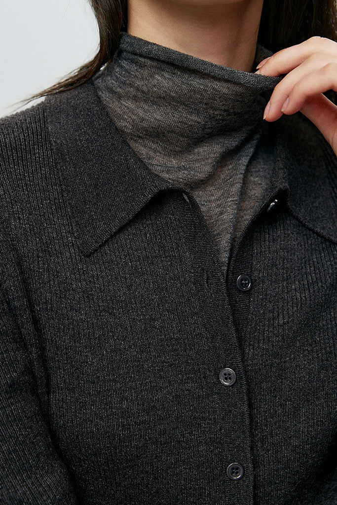 Lightweight Wool-Blend Fitted Polo Cardigan Sweater  Fibflx