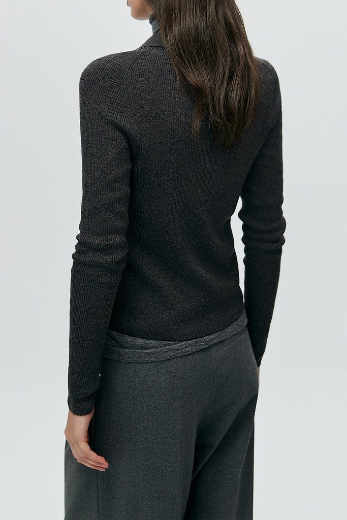 Lightweight Wool-Blend Fitted Polo Cardigan Sweater  Fibflx