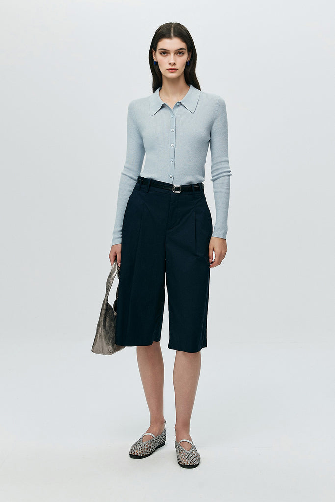 Lightweight Wool-Blend Fitted Polo Cardigan Sweater  Fibflx