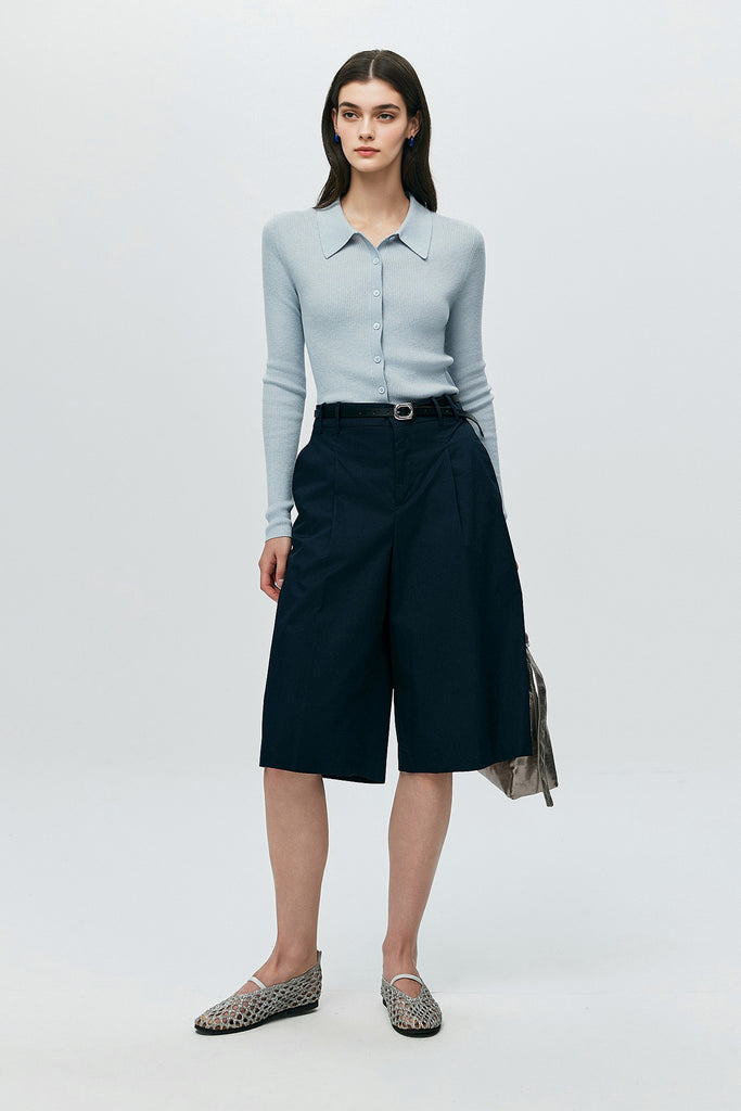 Lightweight Wool-Blend Fitted Polo Cardigan Sweater  Fibflx