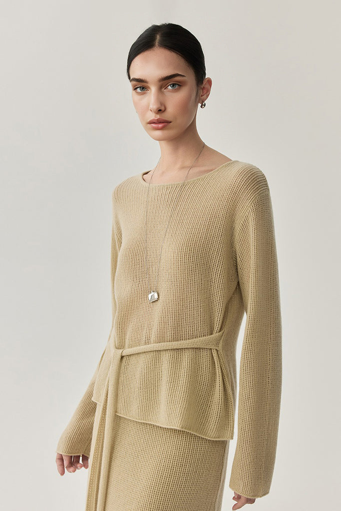 Lightweight Wool Open Knit Crewneck Sweater - Fibflx