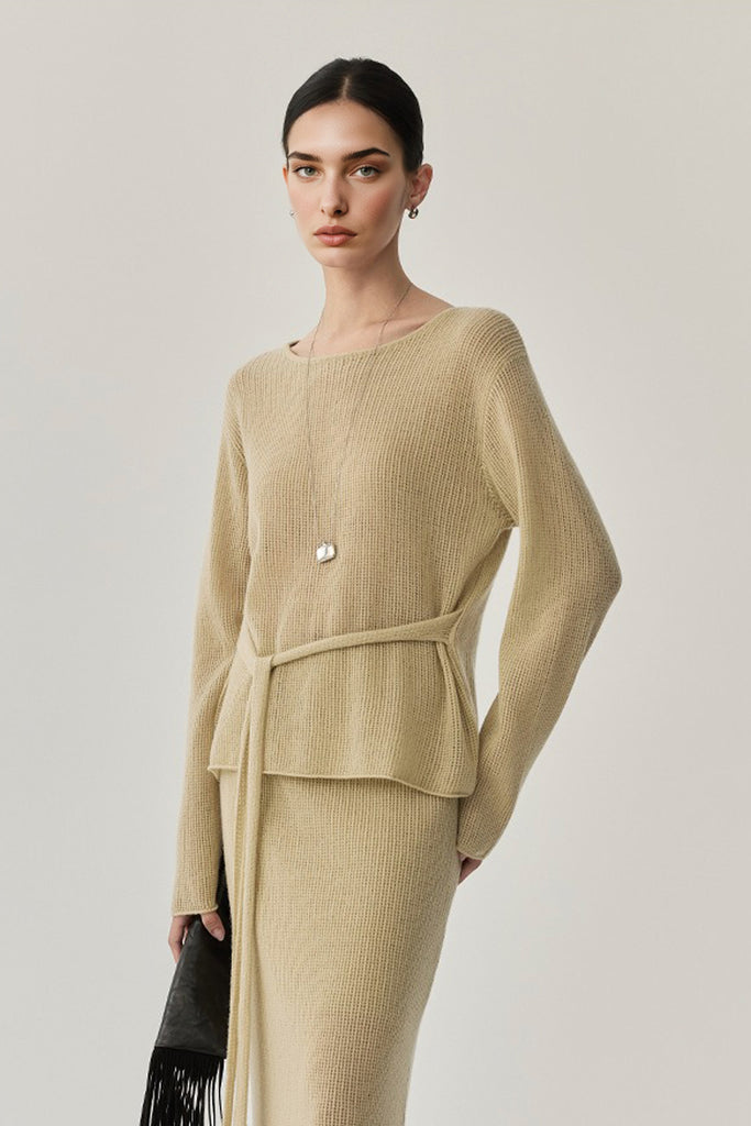 Lightweight Wool Open Knit Crewneck Sweater  Fibflx