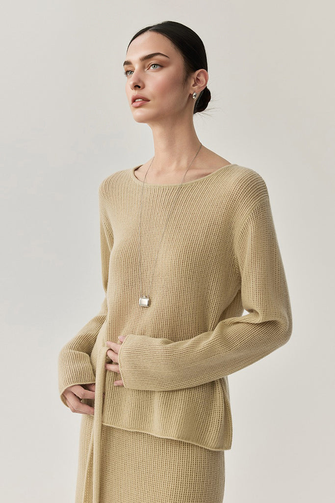 Lightweight Wool Open Knit Crewneck Sweater  Fibflx