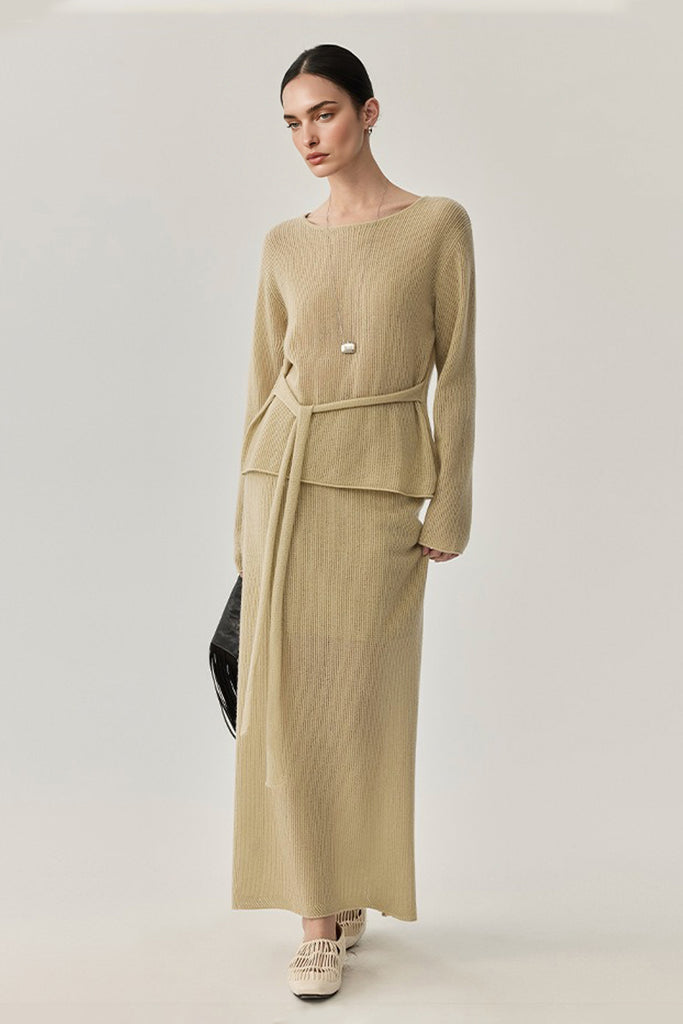 Lightweight Wool Open Knit Crewneck Sweater  Fibflx