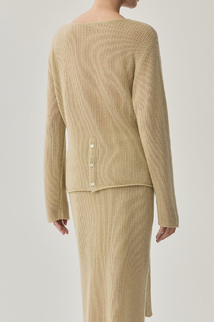 Lightweight Wool Open Knit Crewneck Sweater  Fibflx