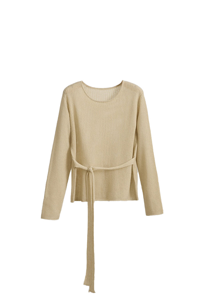 Lightweight Wool Open Knit Crewneck Sweater  Fibflx