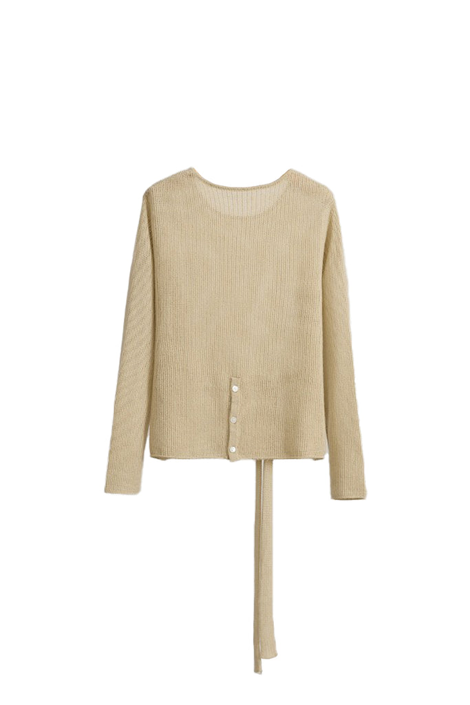 Lightweight Wool Open Knit Crewneck Sweater  Fibflx