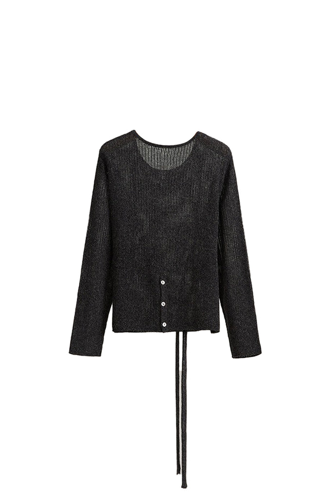 Lightweight Wool Open Knit Crewneck Sweater  Fibflx