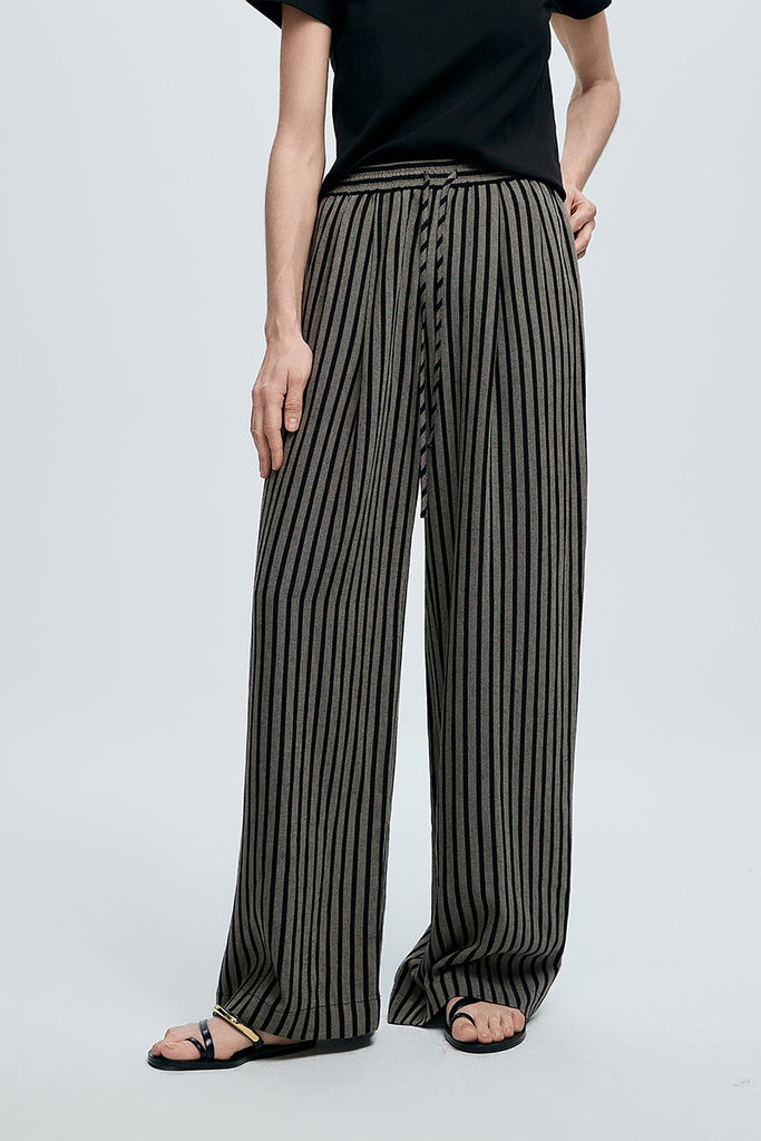Linen Striped Pull-On Puddle Pants - Fibflx