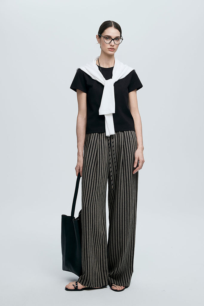 Linen Striped Pull-On Puddle Pants - Fibflx
