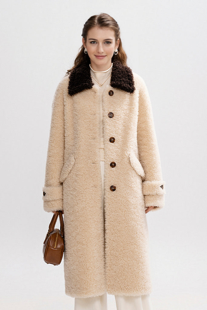 Fibflx Women's Long Faux Shearling Teddy Wool Coat