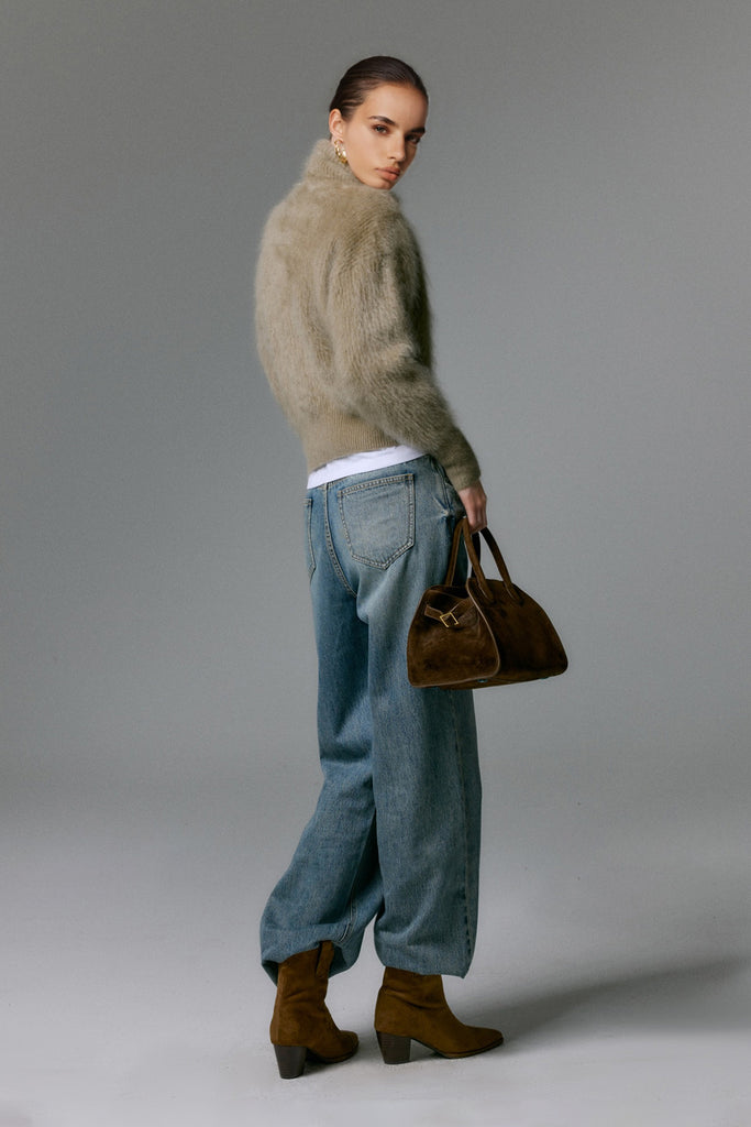 Luxe Brushed Cashmere Turtleneck Cardigan with Two-Way Zip  Fibflx