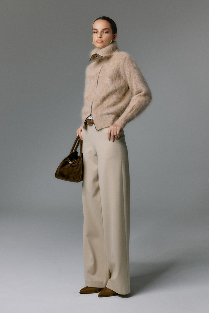 Luxe Brushed Cashmere Turtleneck Cardigan with Two-Way Zip  Fibflx