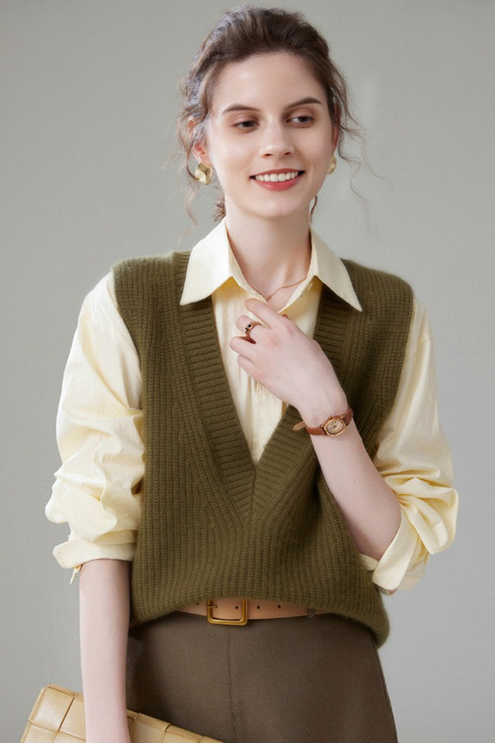 Luxe Cashmere Deep V-Neck Sweater Vest  Fibflx