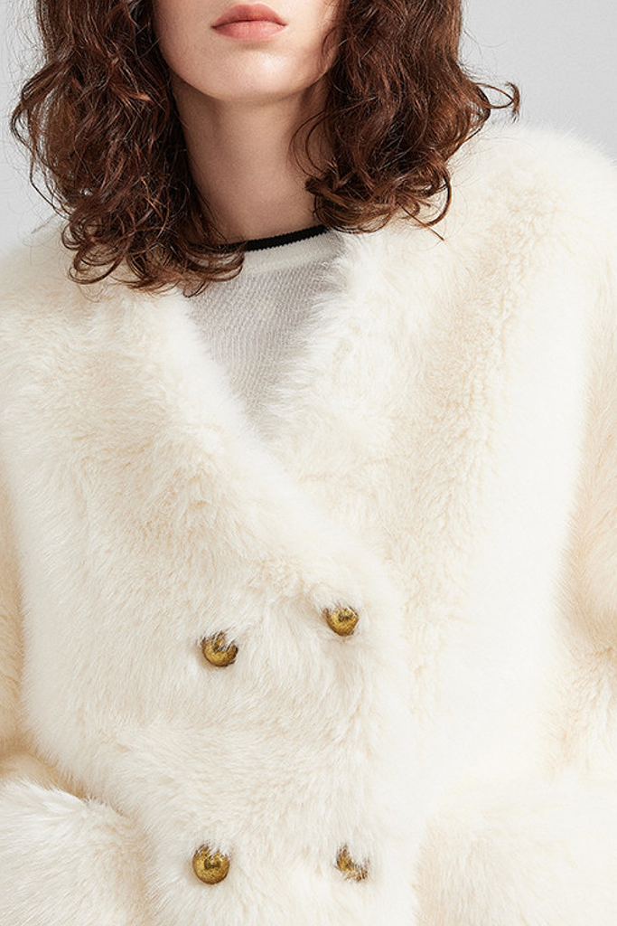 Fibflx Women's Luxe Cropped Collarless Faux Fur Jacket