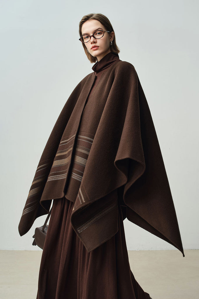 Luxe Embroidered Wool-Cashmere Double-Faced Cape  Fibflx