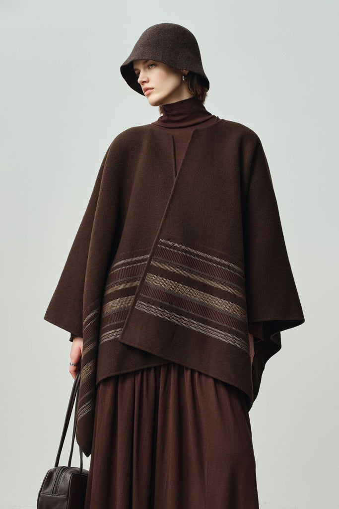Luxe Embroidered Wool-Cashmere Double-Faced Cape  Fibflx