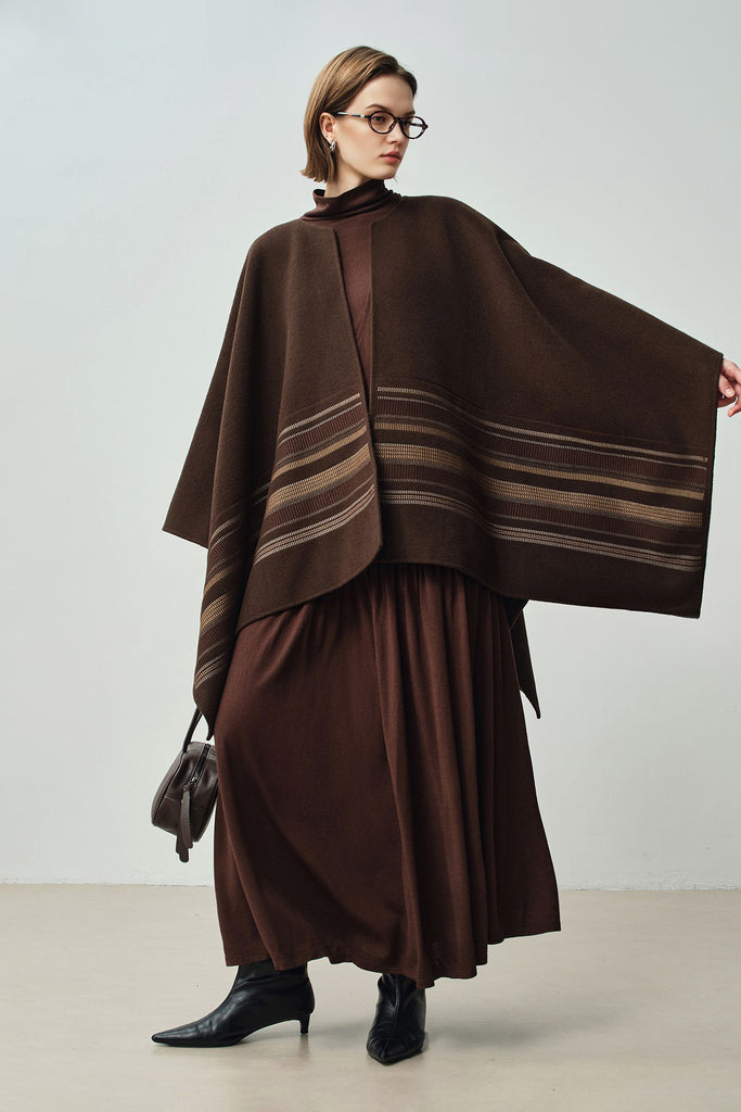 Luxe Embroidered Wool-Cashmere Double-Faced Cape  Fibflx
