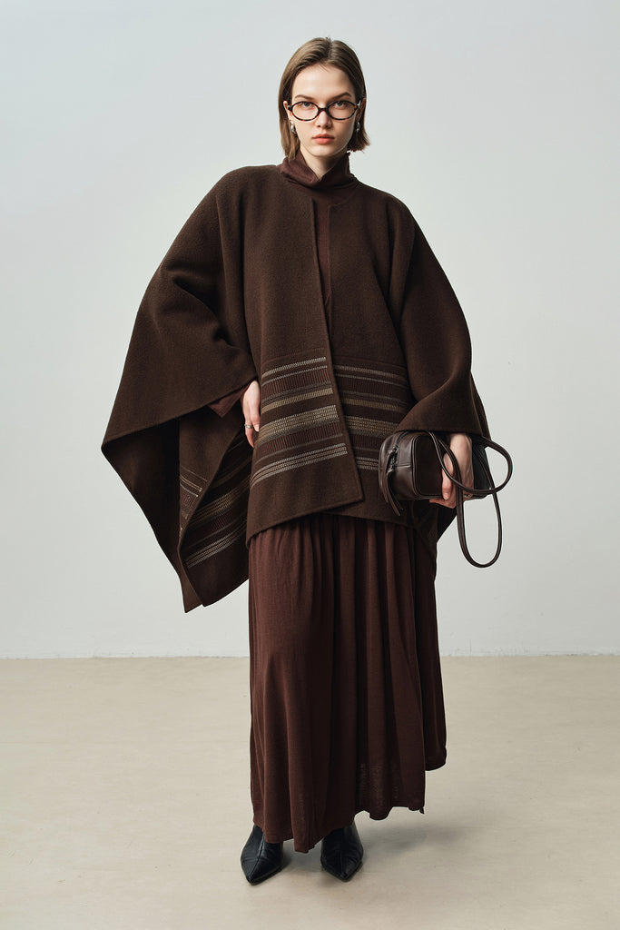 Luxe Embroidered Wool-Cashmere Double-Faced Cape  Fibflx