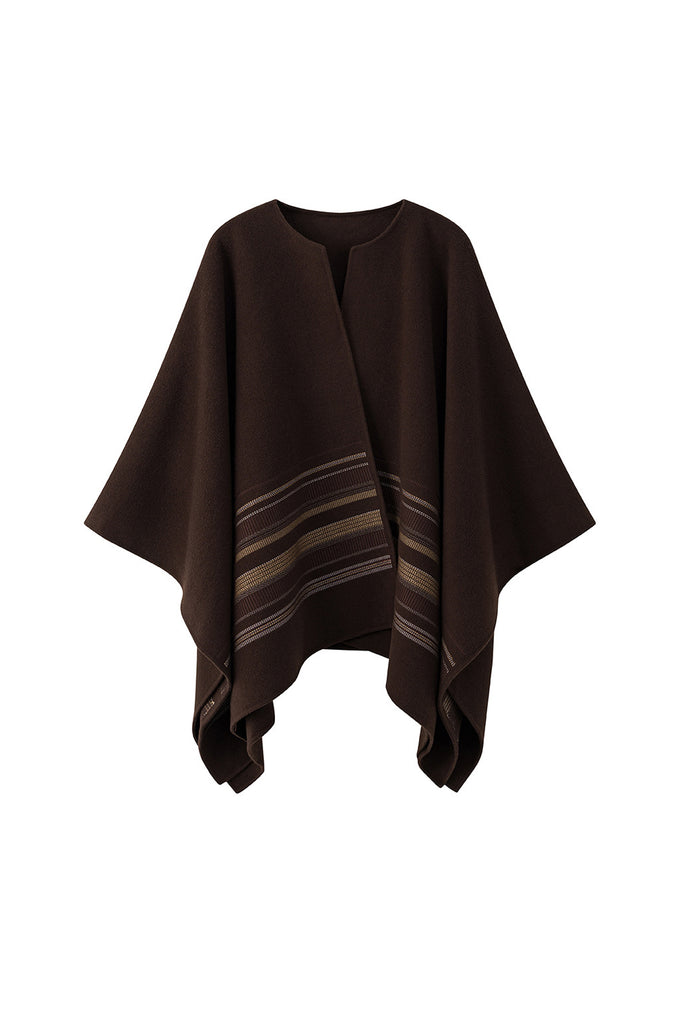 Luxe Embroidered Wool-Cashmere Double-Faced Cape  Fibflx