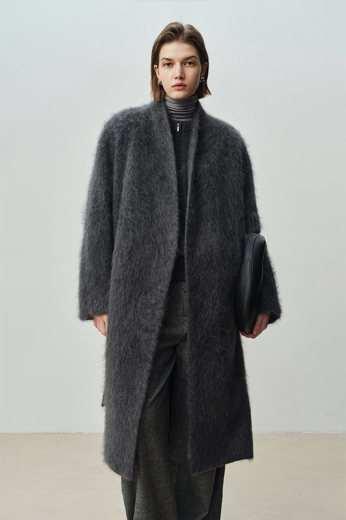 Luxe Handmade Brushed Wool Belted Wrap Coat  Fibflx