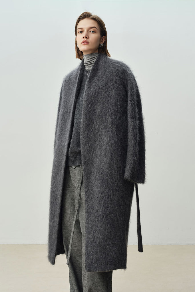 Luxe Handmade Brushed Wool Belted Wrap Coat  Fibflx
