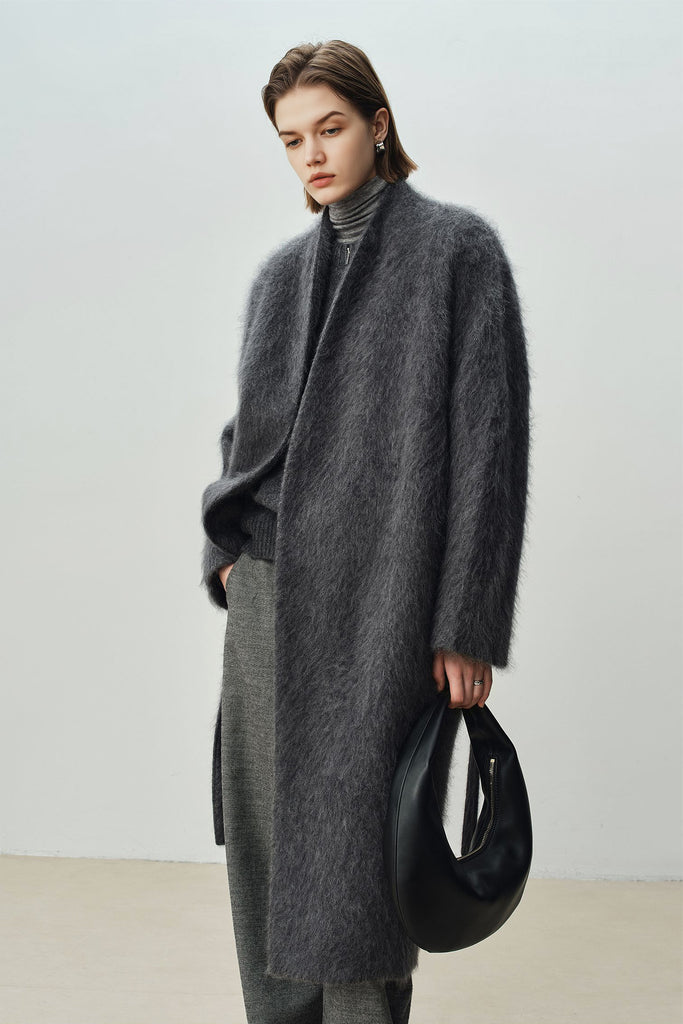 Luxe Handmade Brushed Wool Belted Wrap Coat  Fibflx