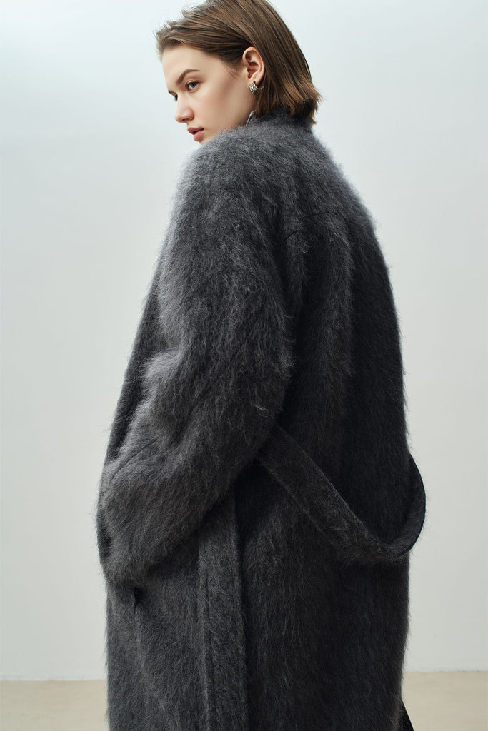 Luxe Handmade Brushed Wool Belted Wrap Coat  Fibflx