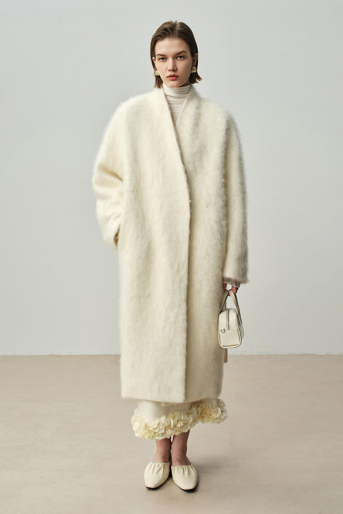 Luxe Handmade Brushed Wool Belted Wrap Coat  Fibflx