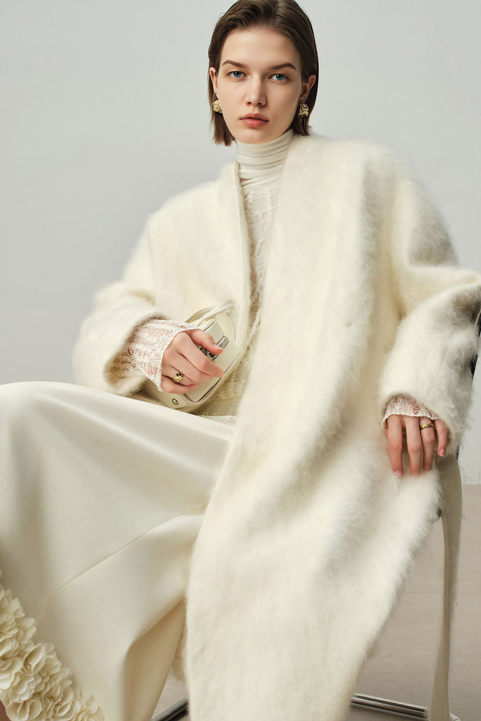 Luxe Handmade Brushed Wool Belted Wrap Coat  Fibflx