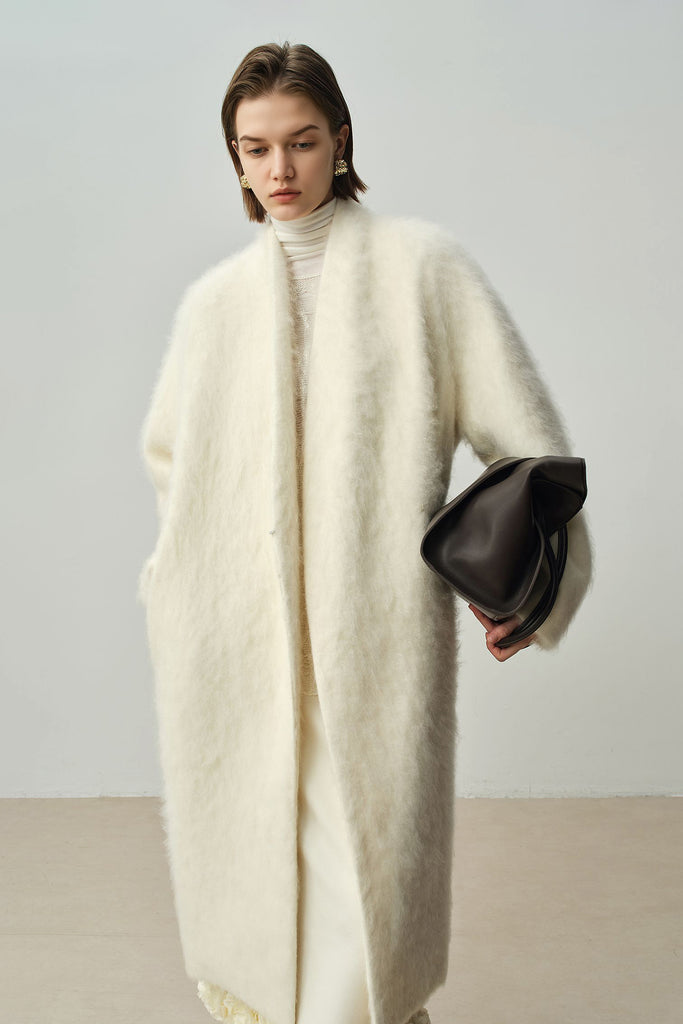 Luxe Handmade Brushed Wool Belted Wrap Coat  Fibflx