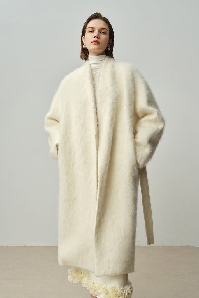 Luxe Handmade Brushed Wool Belted Wrap Coat  Fibflx