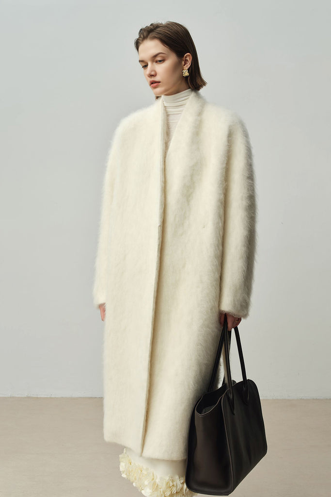 Luxe Handmade Brushed Wool Belted Wrap Coat  Fibflx