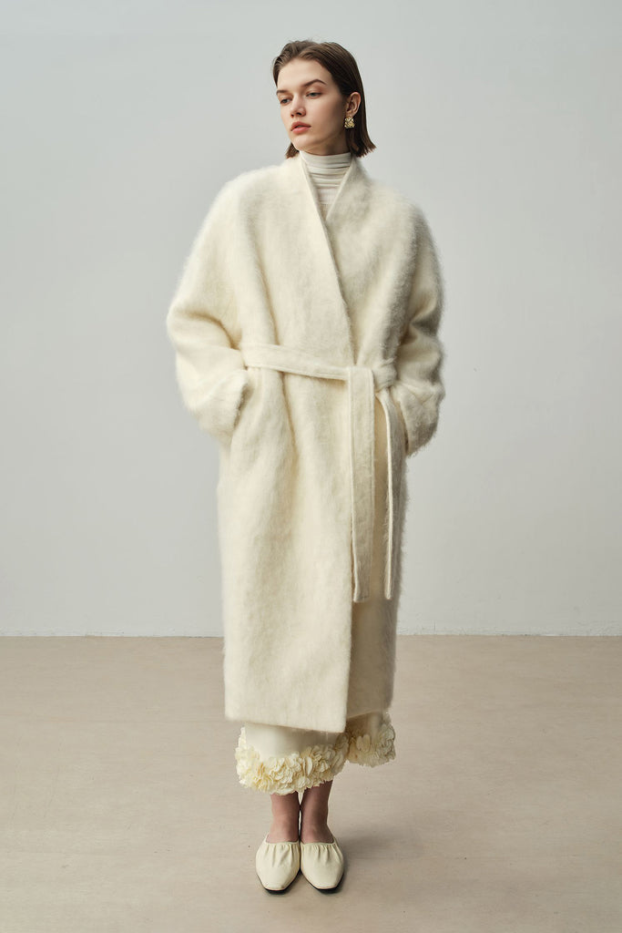 Luxe Handmade Brushed Wool Belted Wrap Coat  Fibflx