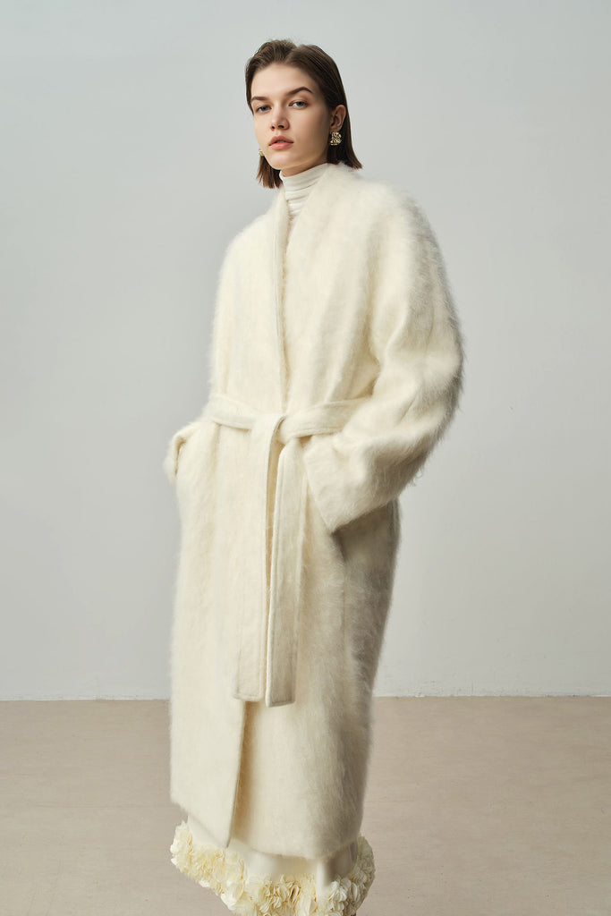 Luxe Handmade Brushed Wool Belted Wrap Coat  Fibflx