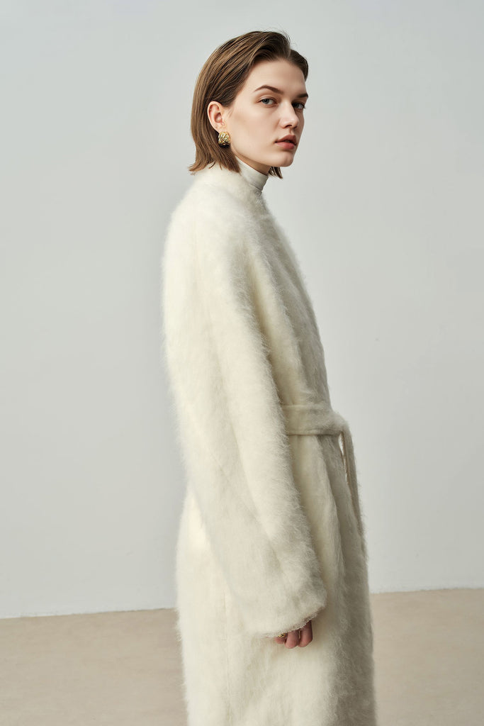 Luxe Handmade Brushed Wool Belted Wrap Coat  Fibflx