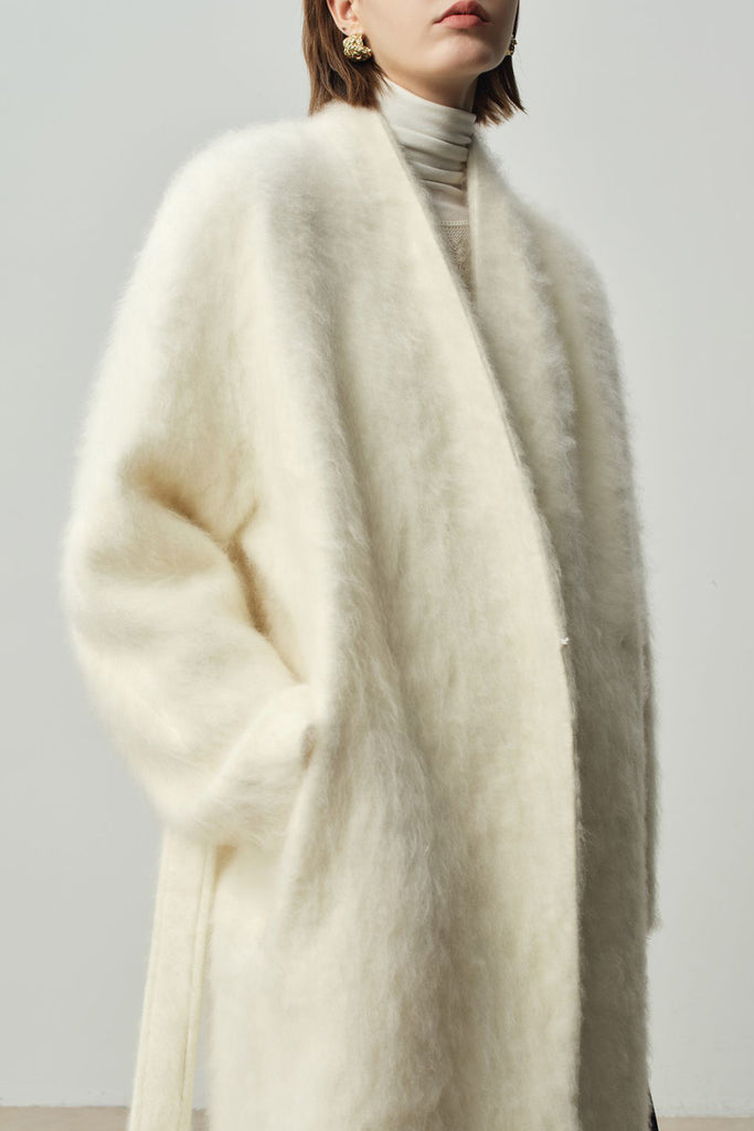 Luxe Handmade Brushed Wool Belted Wrap Coat  Fibflx