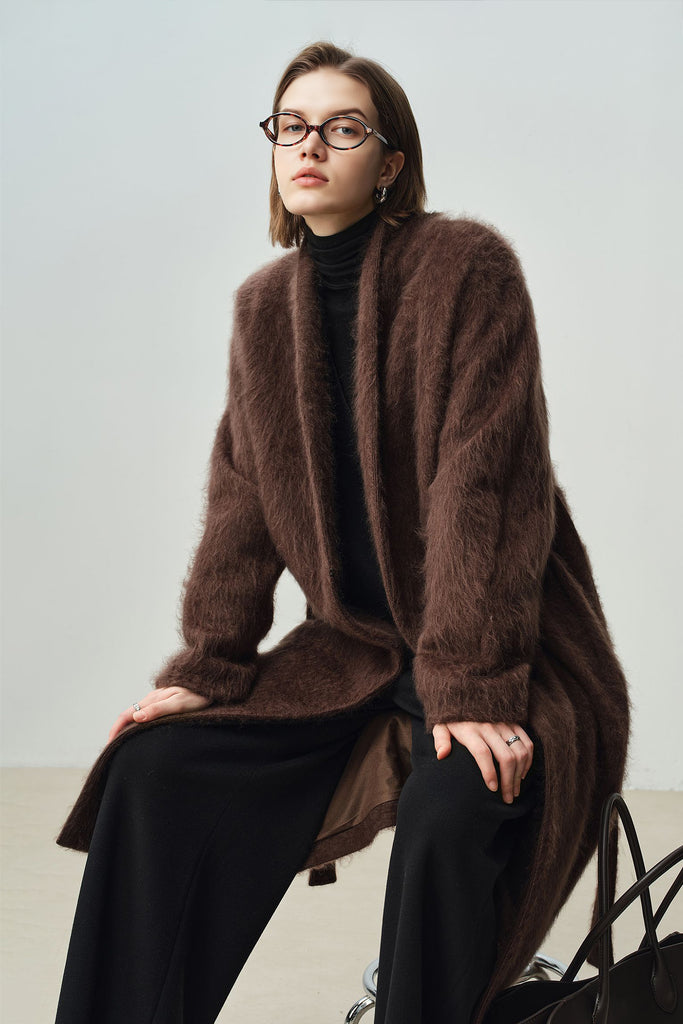 Luxe Handmade Brushed Wool Belted Wrap Coat  Fibflx