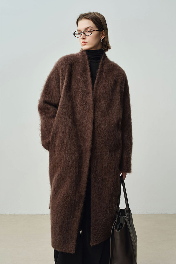 Luxe Handmade Brushed Wool Belted Wrap Coat  Fibflx