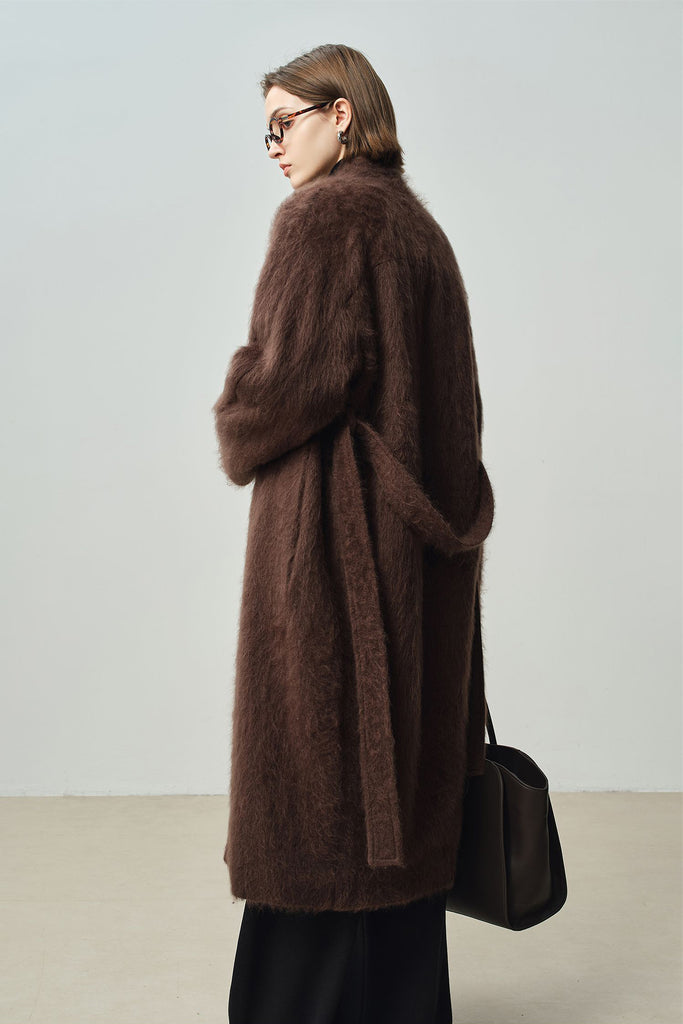 Luxe Handmade Brushed Wool Belted Wrap Coat  Fibflx