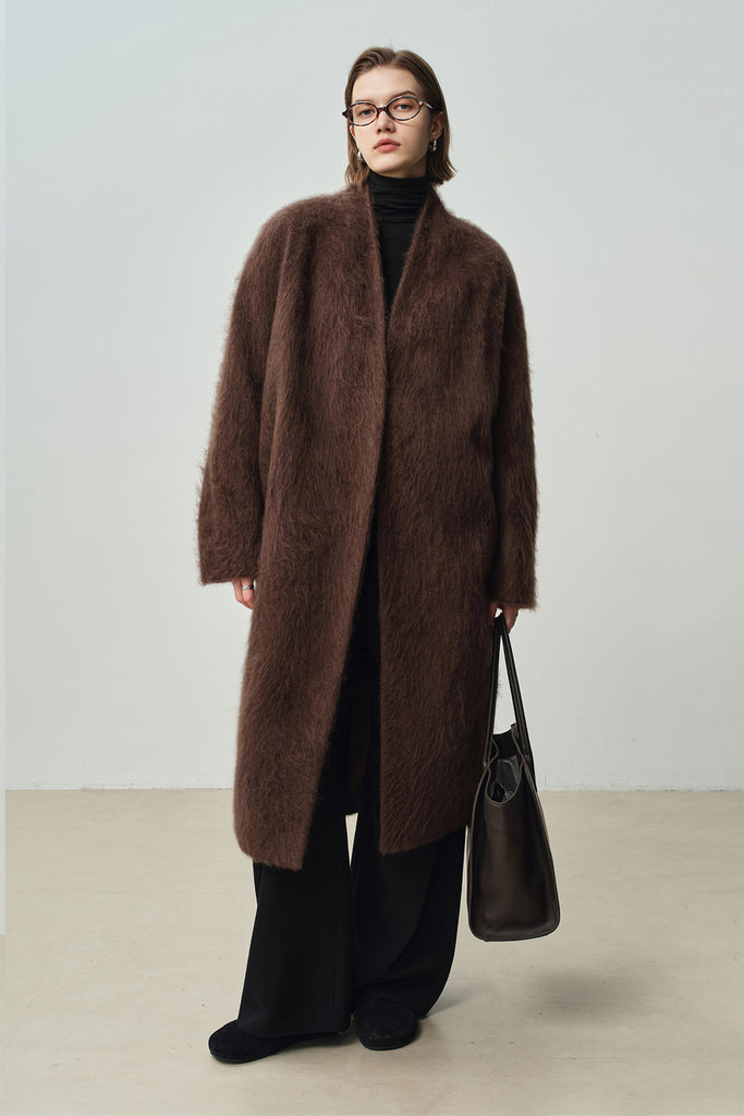 Luxe Handmade Brushed Wool Belted Wrap Coat  Fibflx