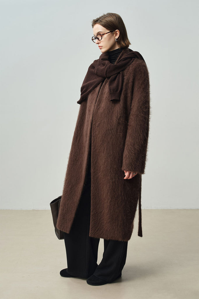 Luxe Handmade Brushed Wool Belted Wrap Coat  Fibflx