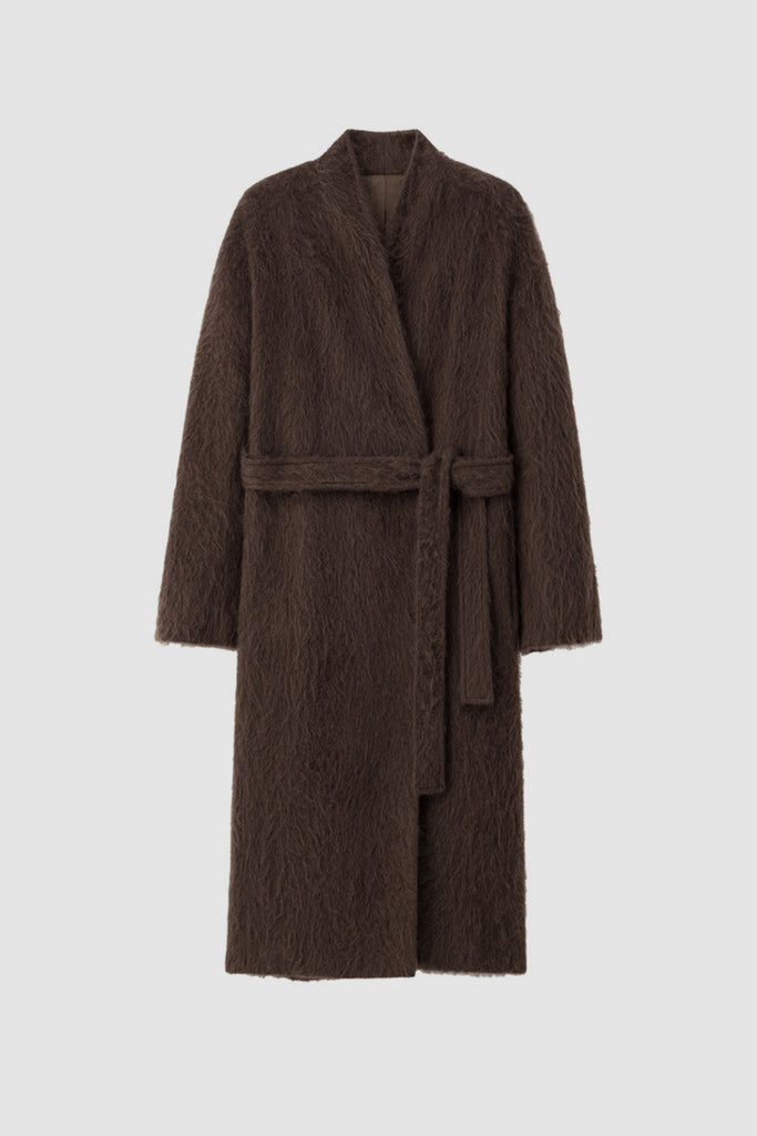 Luxe Handmade Brushed Wool Belted Wrap Coat  Fibflx
